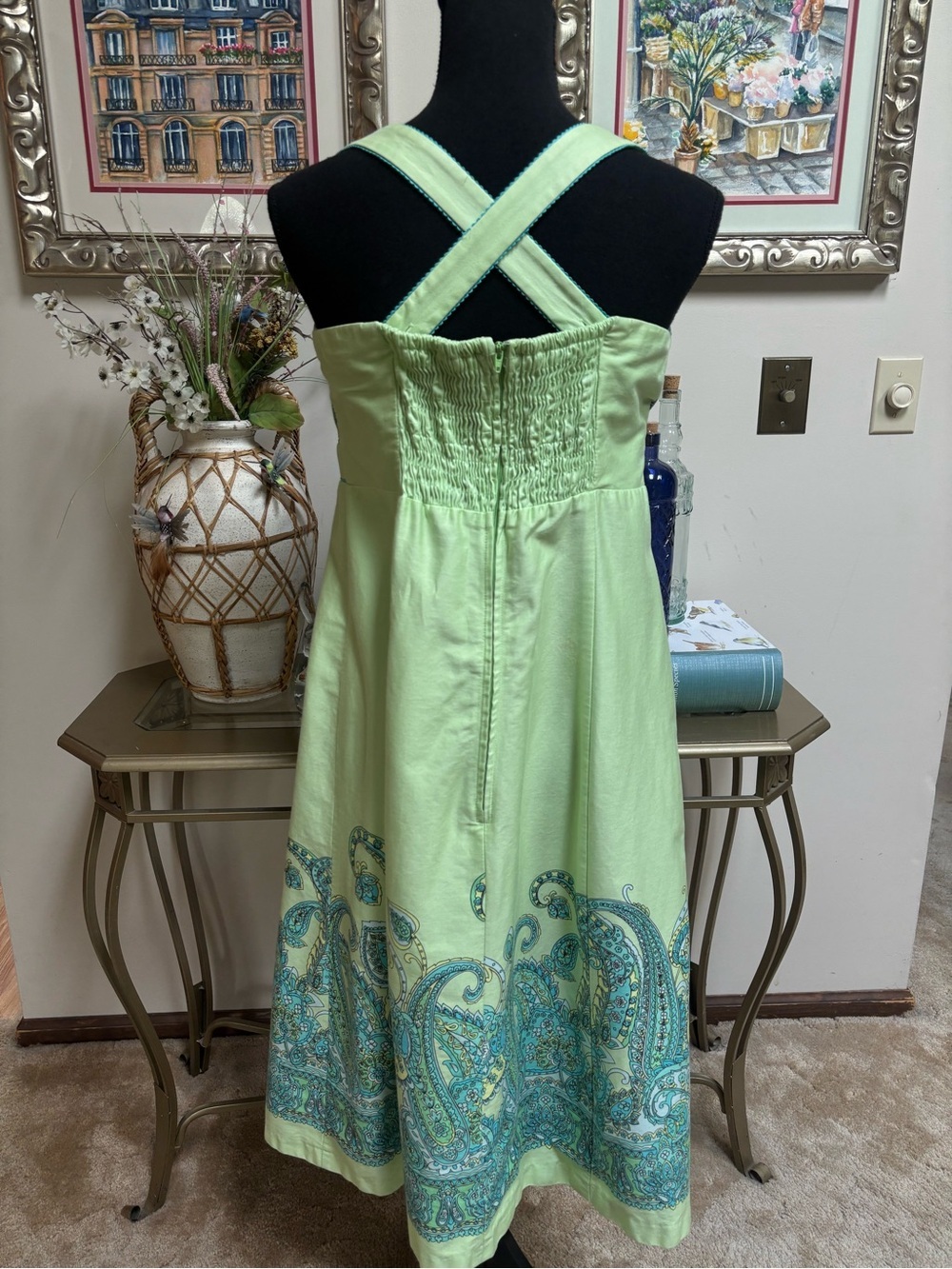 Madison Leigh Faux Wrap Light Green Empire Waist Sundress Paisley Print Size 14W
